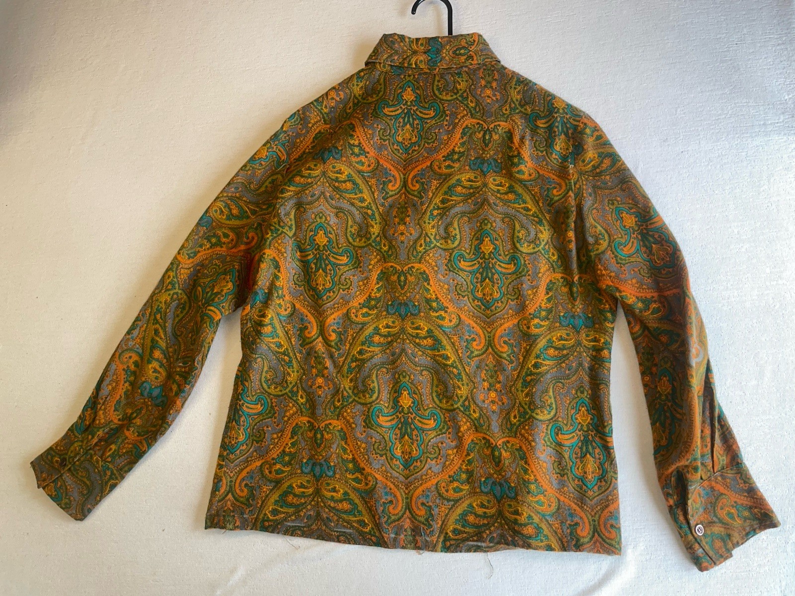 VINTAGE 50s 60s Collar Button Shirt Rockabilly Paisley Hippy Boho S Psychedelic