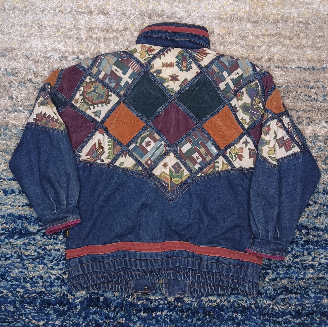 Vintage IZZI Patchwork Denim Corduroy Jacket Womens Size L 12/14