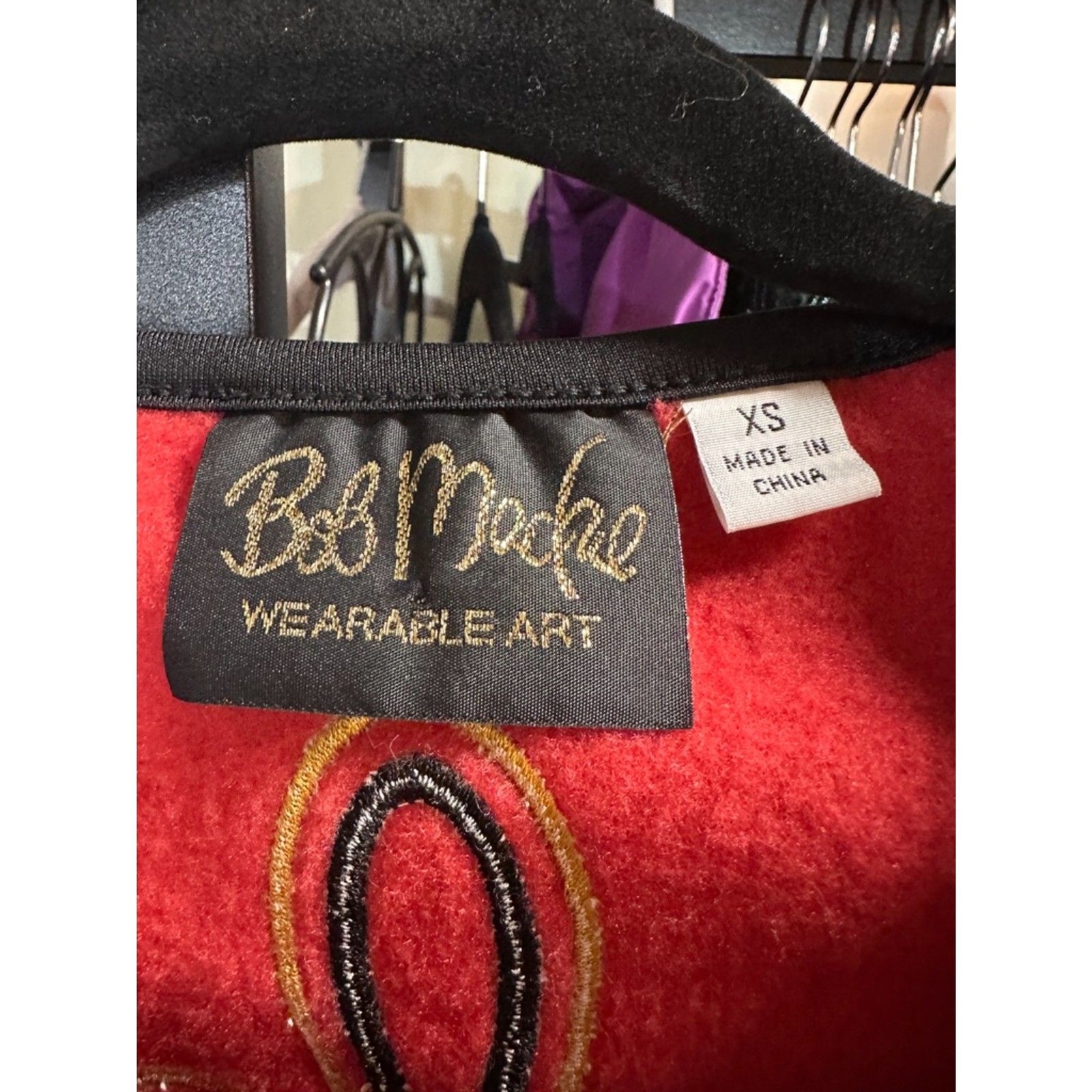 Bob Mackie Wearable Art Fleece Jacket XS Red Embroidered Zip Up Southwestern