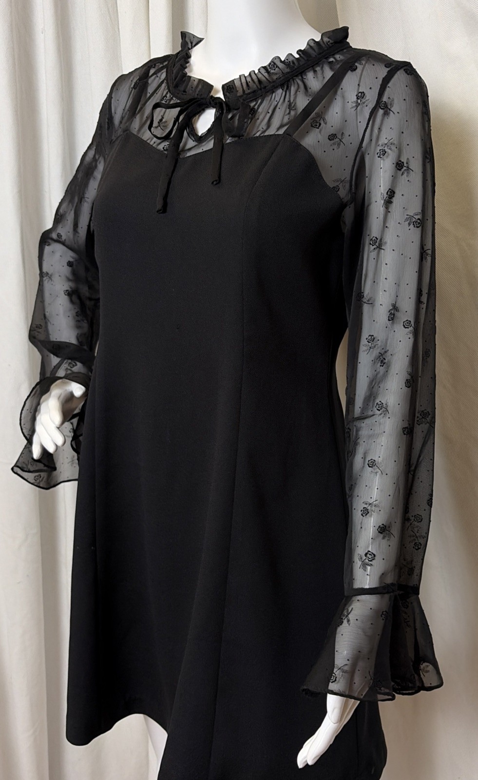 VTG 90s Y2K CC Club Korean Goth Mod Black Lace Cocktail Party Mini Dress M/L