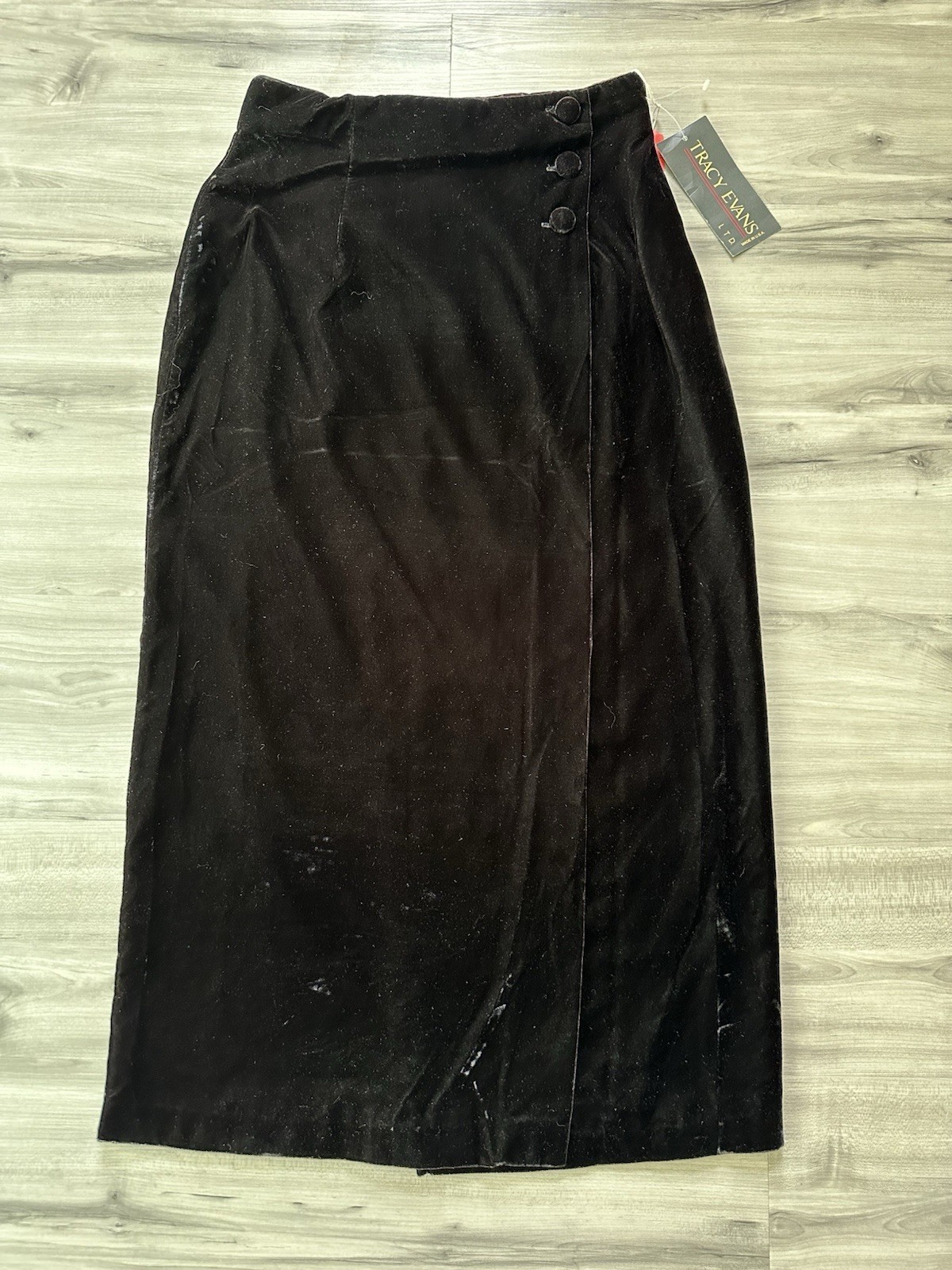 Tracy Evans Velvet Wrap Skirt Size 7 Black 26” Waist Lined Made In USA 1980s NEW