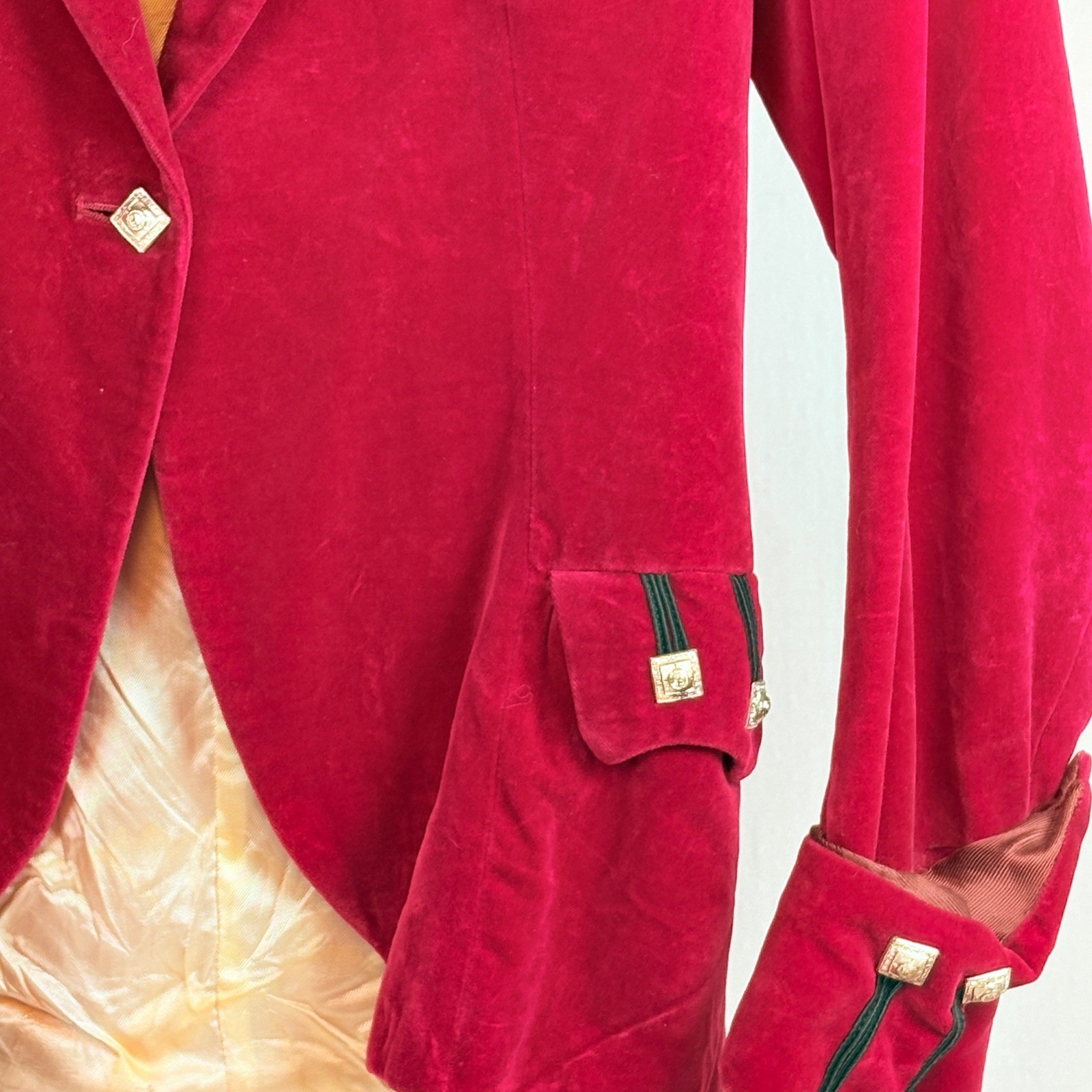 Scotch House Vtg Scarlet Red Velvet Riding Military Jacket Ornate Buttons sz 34