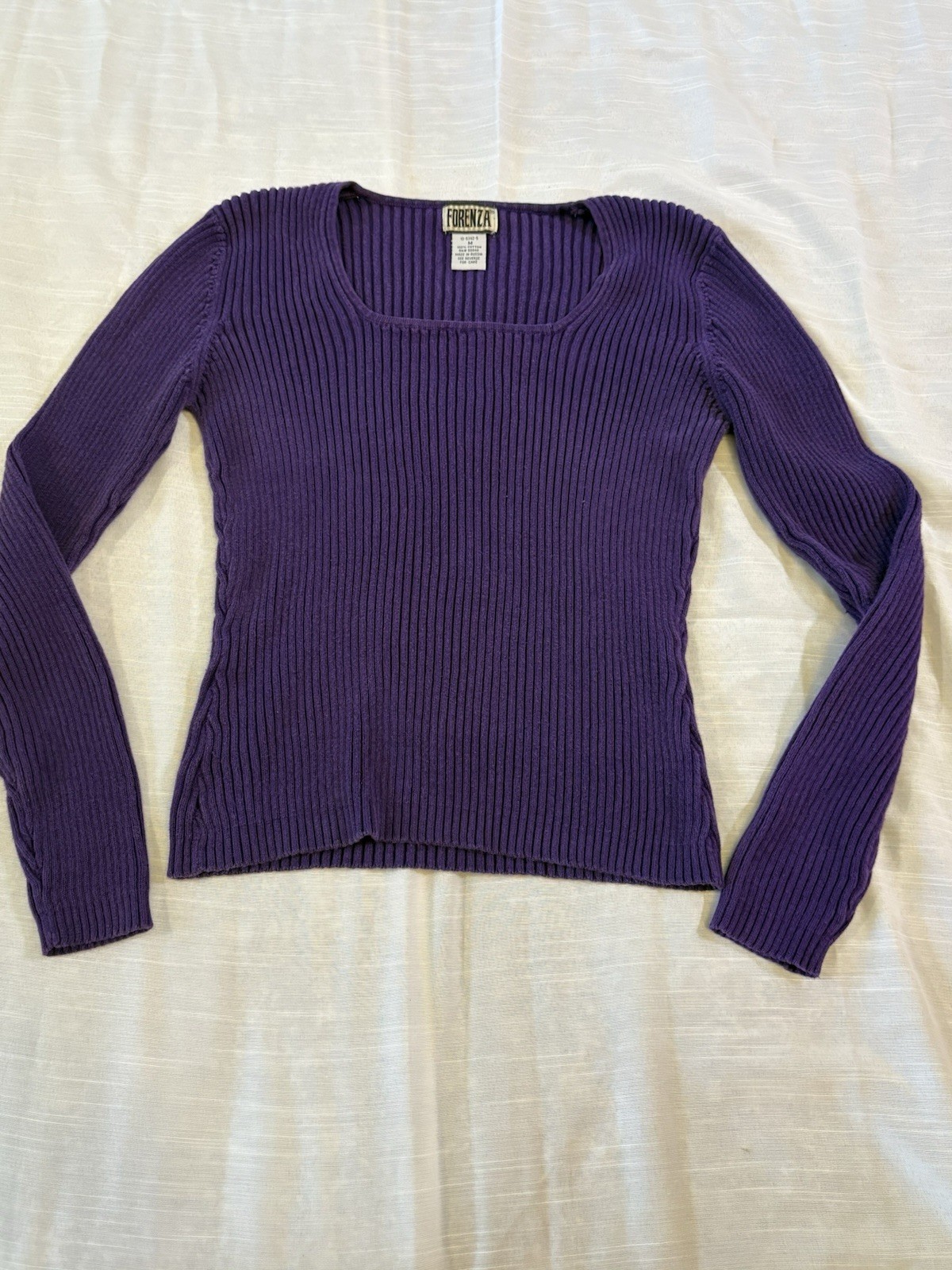 Vintage 90s Forenza Women’s Sweater Purple Ribbed Size Medium 100% Cotton