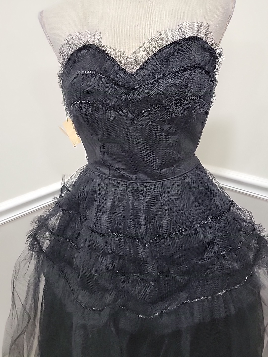 VTG 1950s Mid-Century Black Tulle Party Dress Nipped Waist New Look NWT