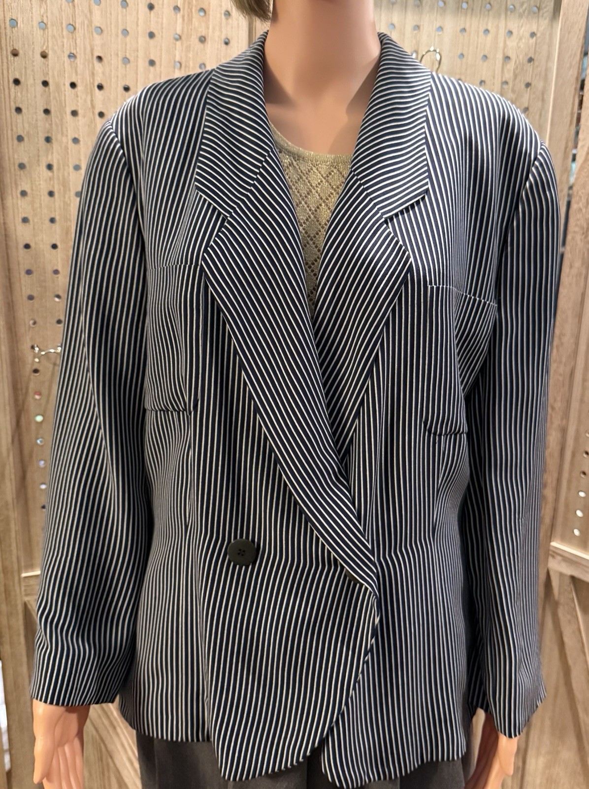 Vintage Giorgio Armani Striped Jacket Blazer Silk Women’s Size 46 US 10