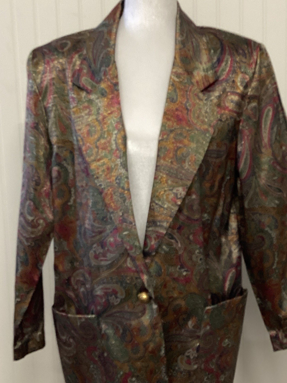VTG Claude 80’s Print Blazer/Pocket Sz W 10 Funky Paisley Boho Y2K Metalic Rock