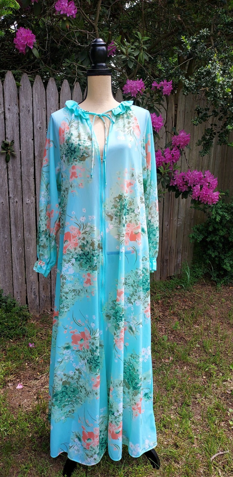 Vintage The Fashion Place Sears Floral Zip Front Nylon Nightgown Robe Size S