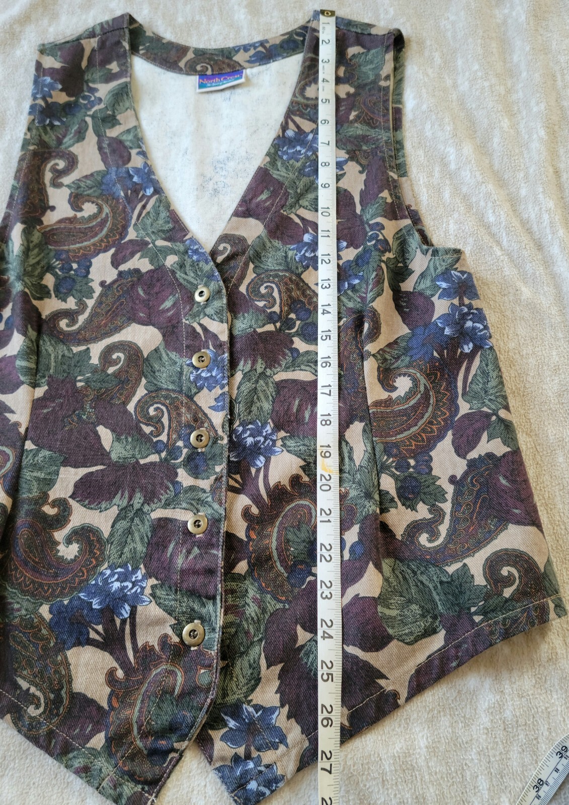Vintage Northcrest Women’s Button Fashion Vest Floral & Paisley Cotton Twill-M/L