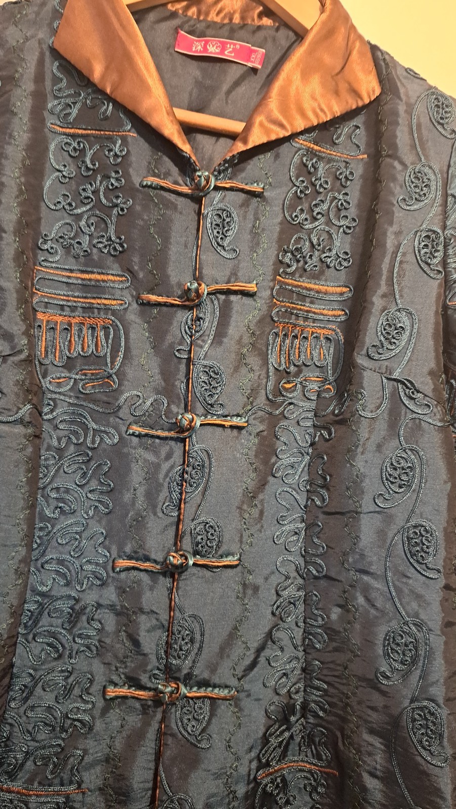 Thai Silk Embroidered Robe Jacket Green Coat US Medium Asian XXL