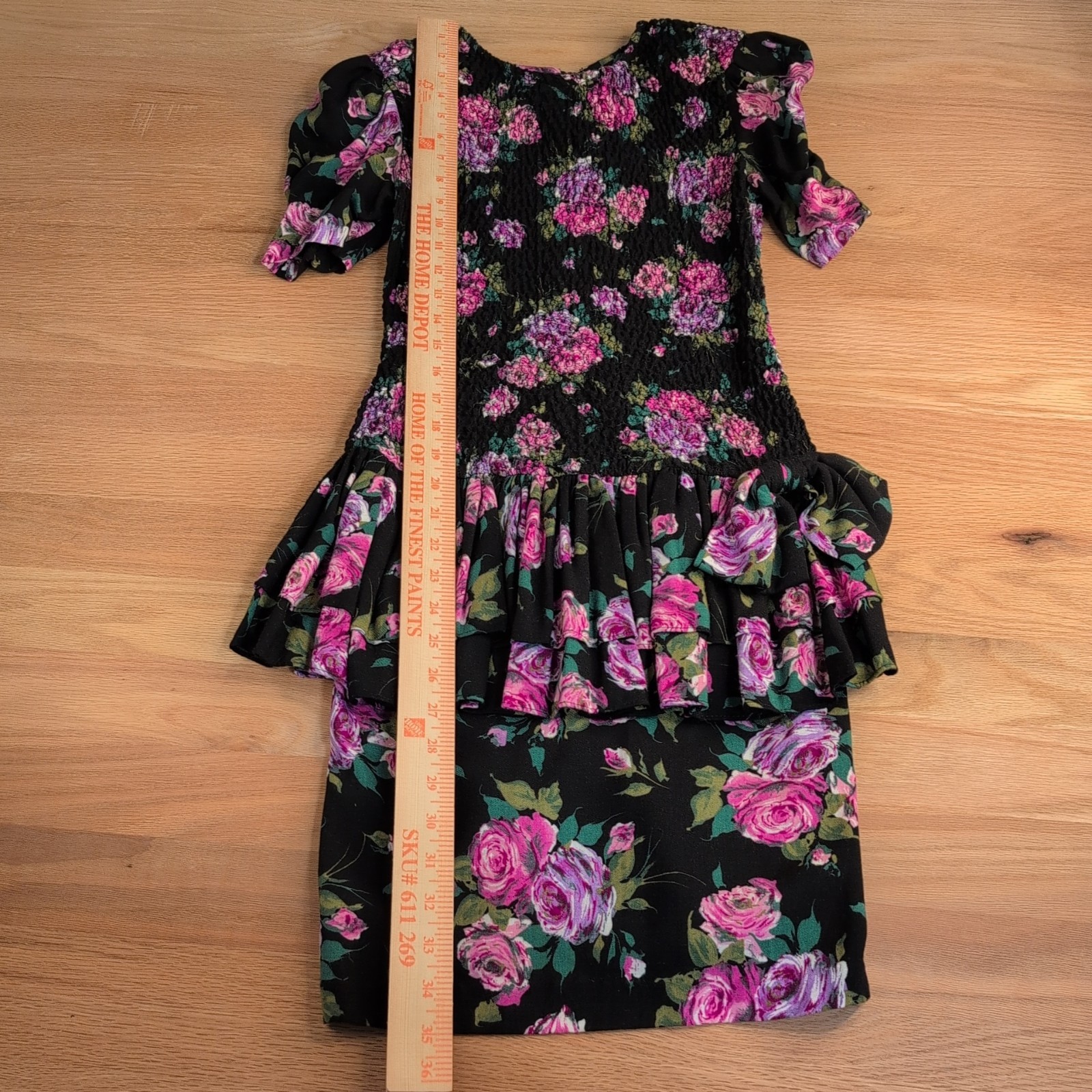 VTG Expo 90s Dress Women 2 Romance Floral Cottagecore Smocked Puff Sleeve Ruffle