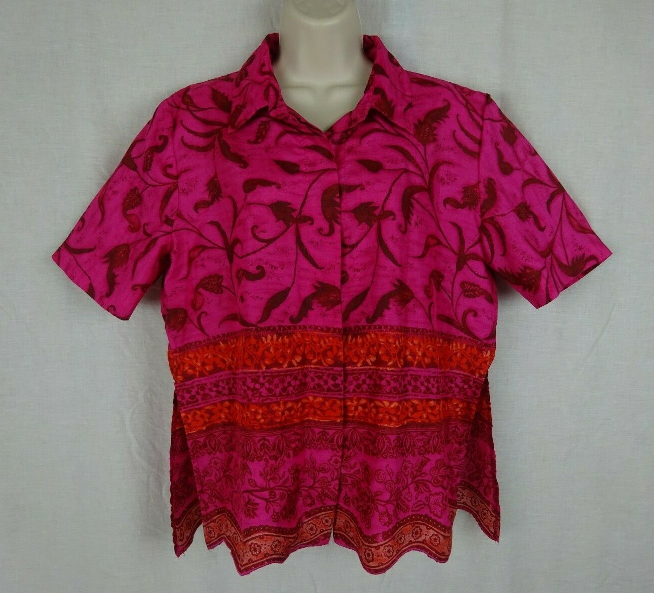 Vtg Howard Wolf Dallas Pink Hawaiian Shirt ~Scalloped Hem SS Button Front~ Sz 8