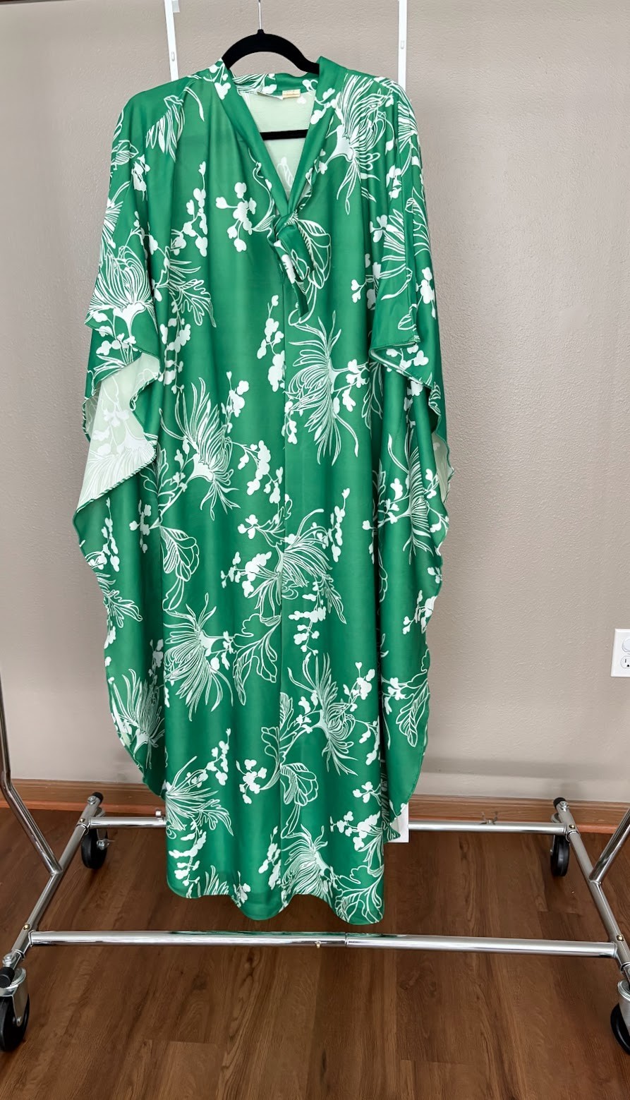 VTG 70’S Lane Bryant Green Floral Kaftan Maxi Hostess dress OS