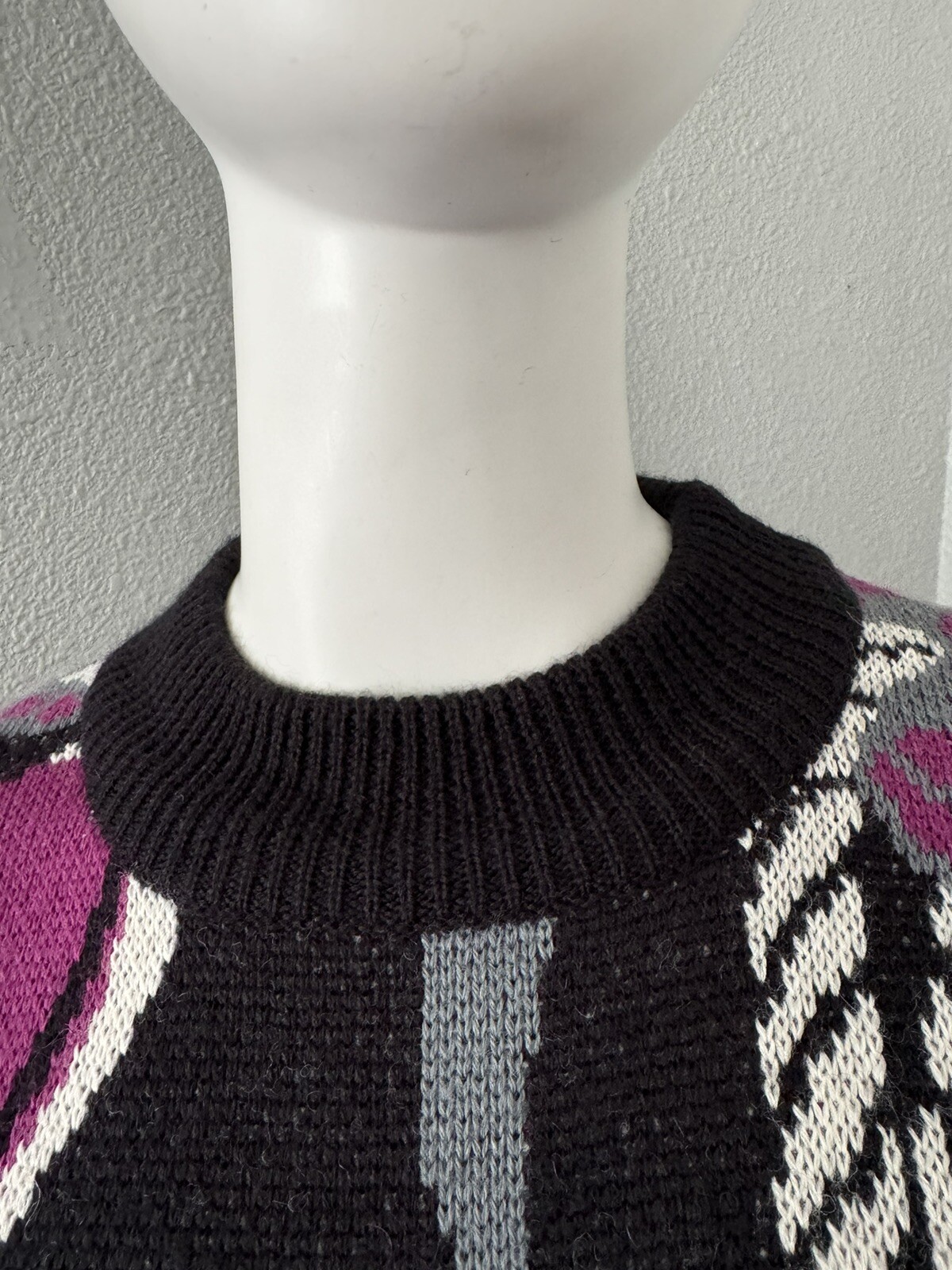Vintage 80s Black Wool Funky CERVELLE Crew Tunic Sweater Top S