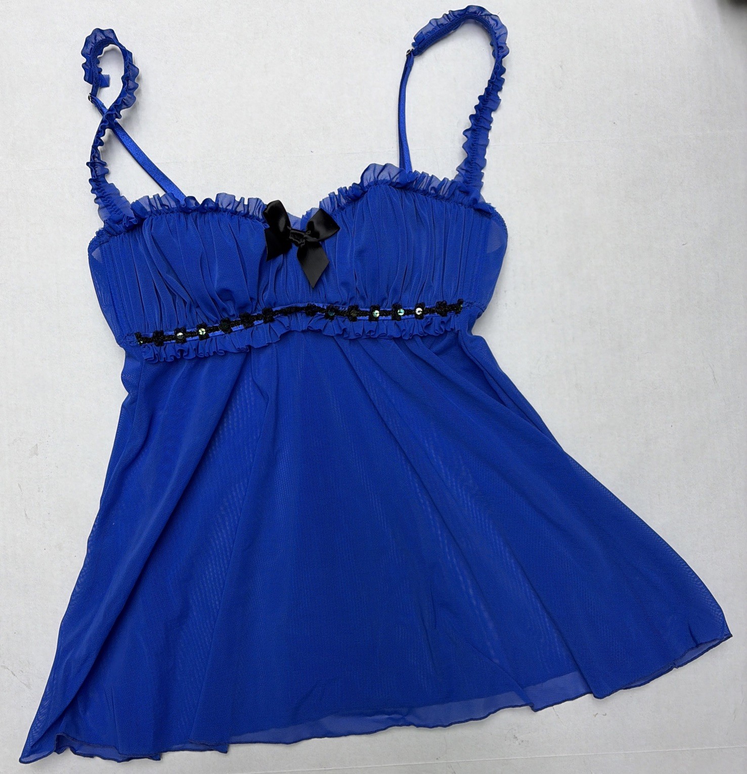 Vintage Frederick’s Of Hollywood Babydoll Chemise SZ Small Blue Mesh Sexy Y2K EC