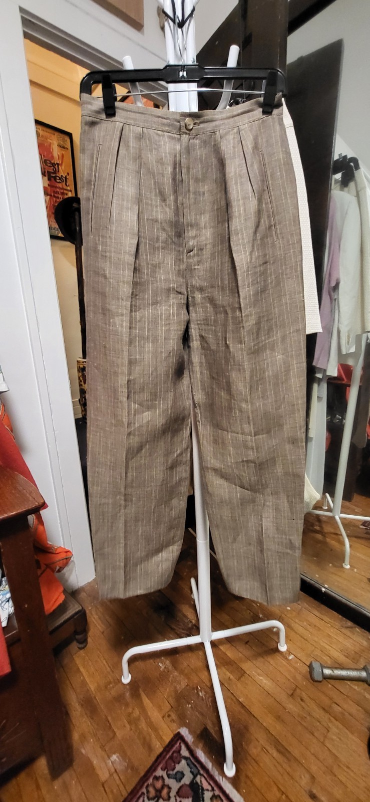 Vintage 1970’s Calvin Klein Taupe & Yellow Blue Red Plaid Trousser Pants 4