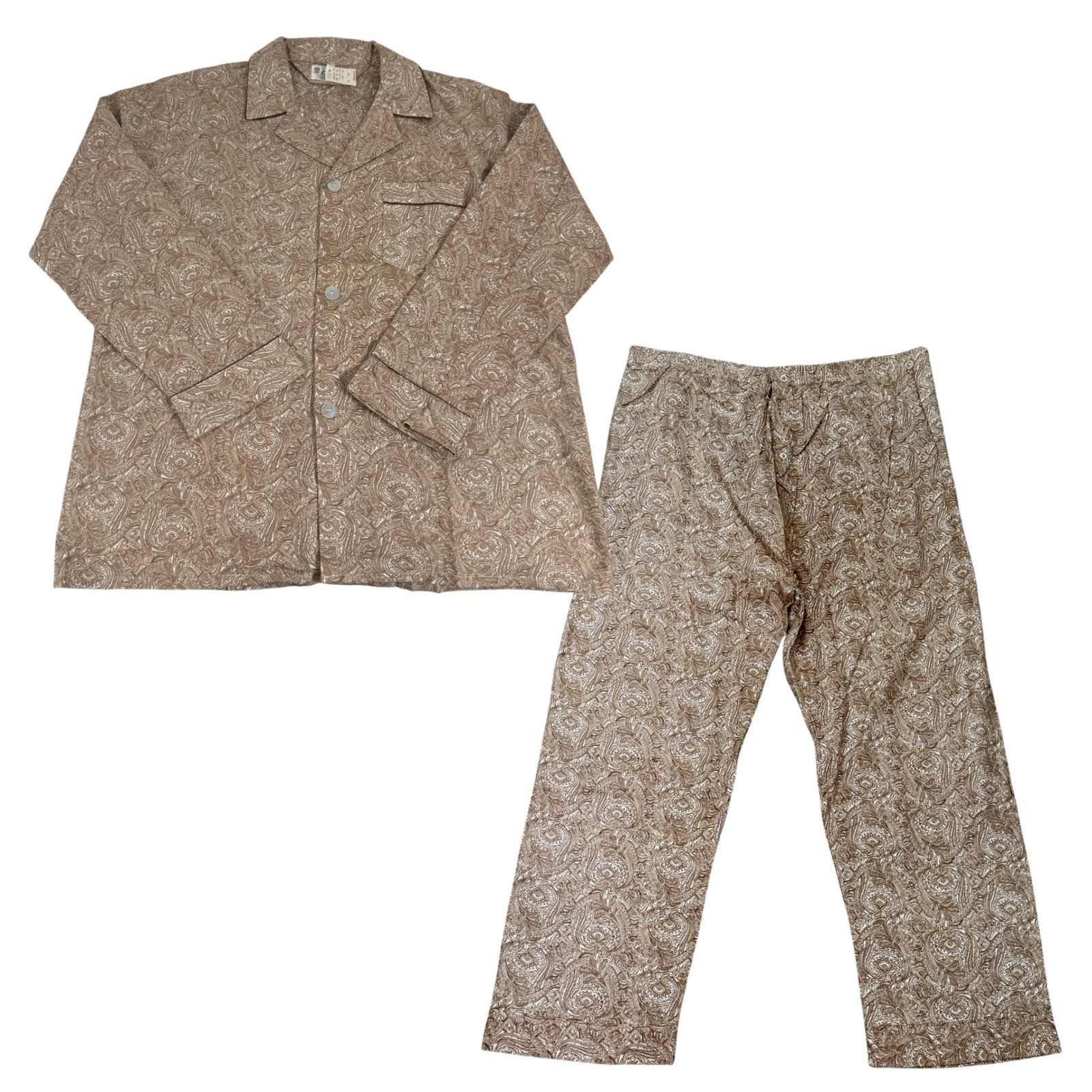 Chelsea Vintage Brown Paisley Cotton Pajama Set Womens Large Long Sleeve Pants