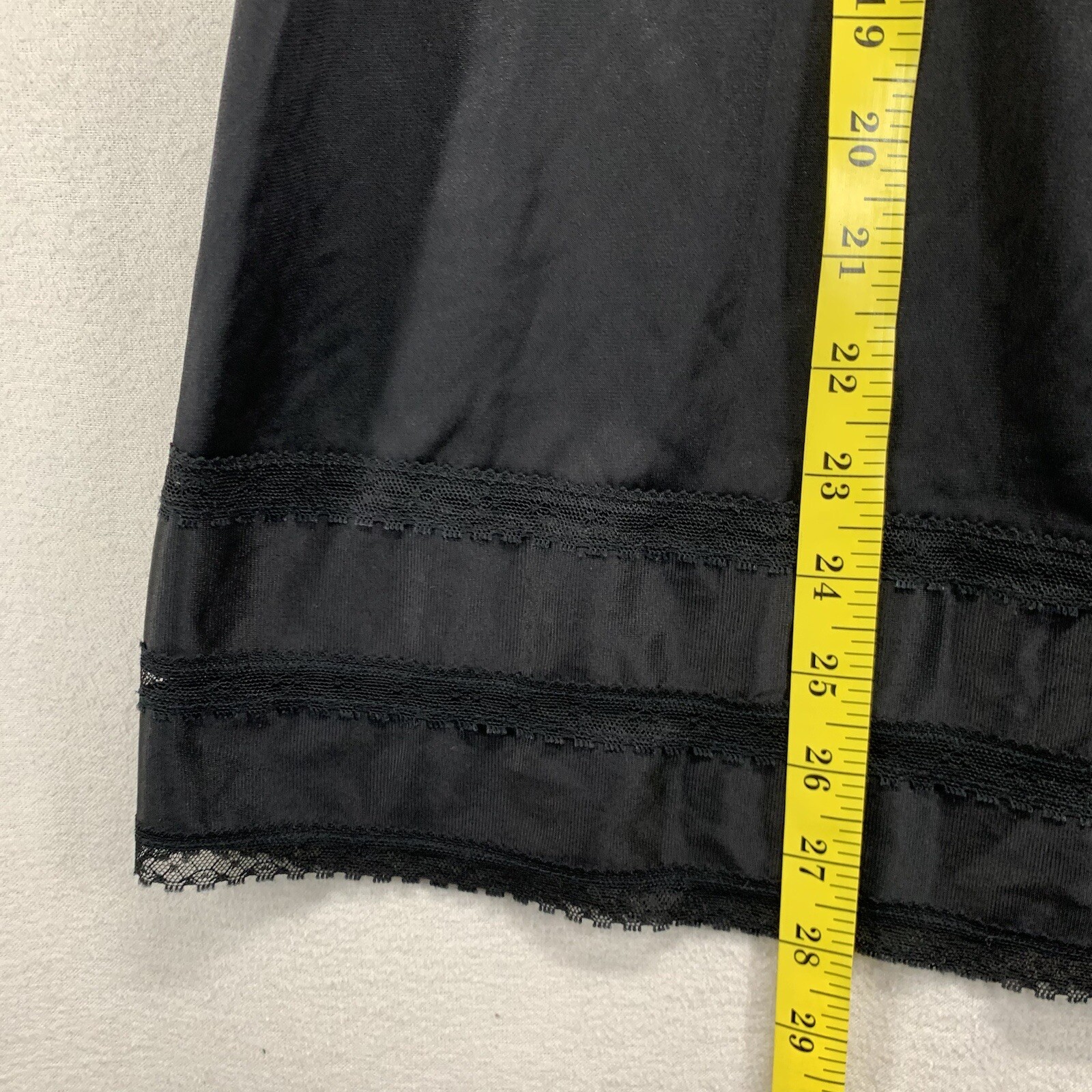 Vintage Woman’s Black Nylon Slip Size Medium Kayser Made In USA 26×28 Trim Deco