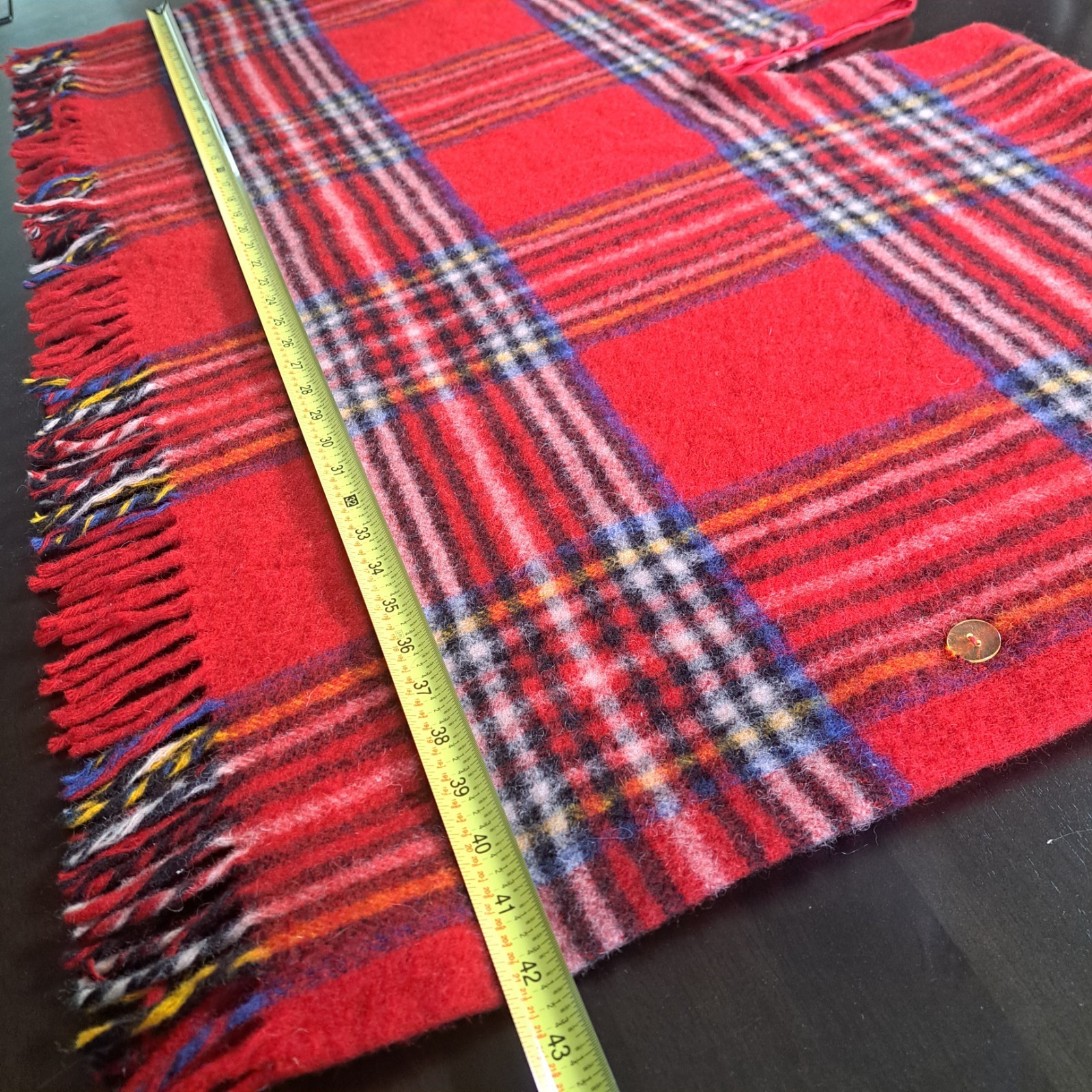 Vintage 70s Langtry Ltd. Wool Poncho/Cape One Size Red Plaid Fringe Boho Hippy