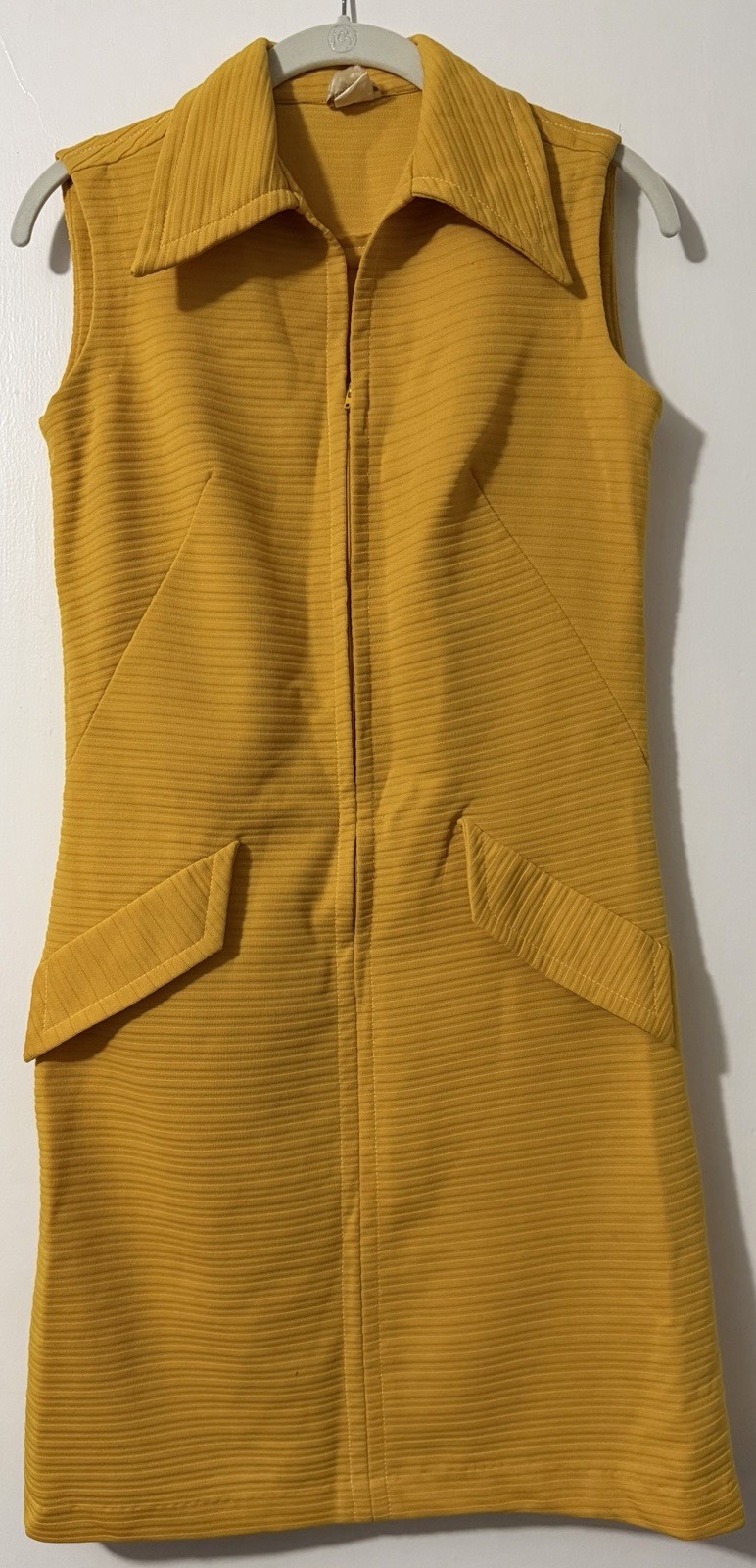 Vintage MOD 60’S YELLOW Lorrie Deb(?) Zipper Shift Dress Faux Pockets