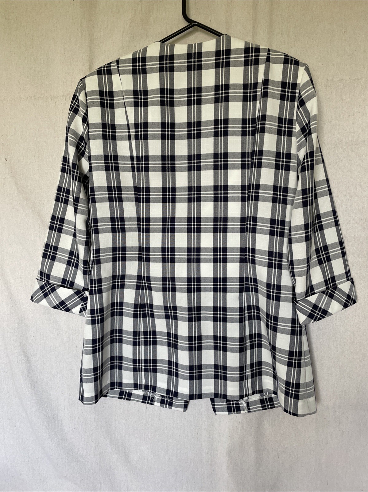 Jenny Women’s Size 14 Blazer Vintage 1980’s Black White Plaid Modesty Panel