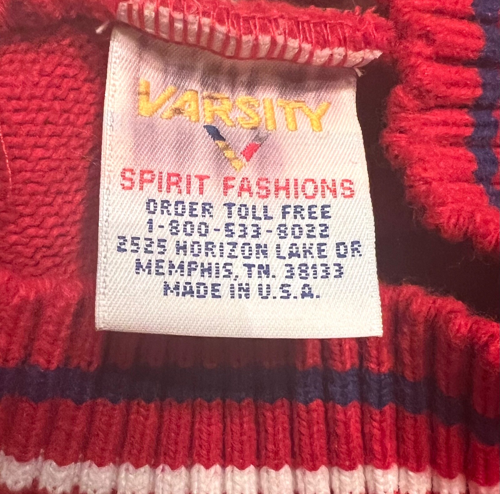 Rare Vintage VARSITY SPIRIT FASHIONS Red White Blue USA Logo Knit Sweater Sz 36