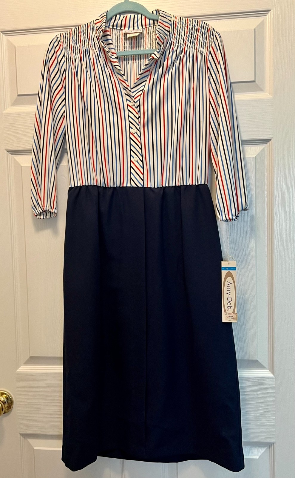 NWT ~ Vintage 1980’s AMY DEB ~ Red White Blue Dress ~ Size 14 (No belt) Made USA