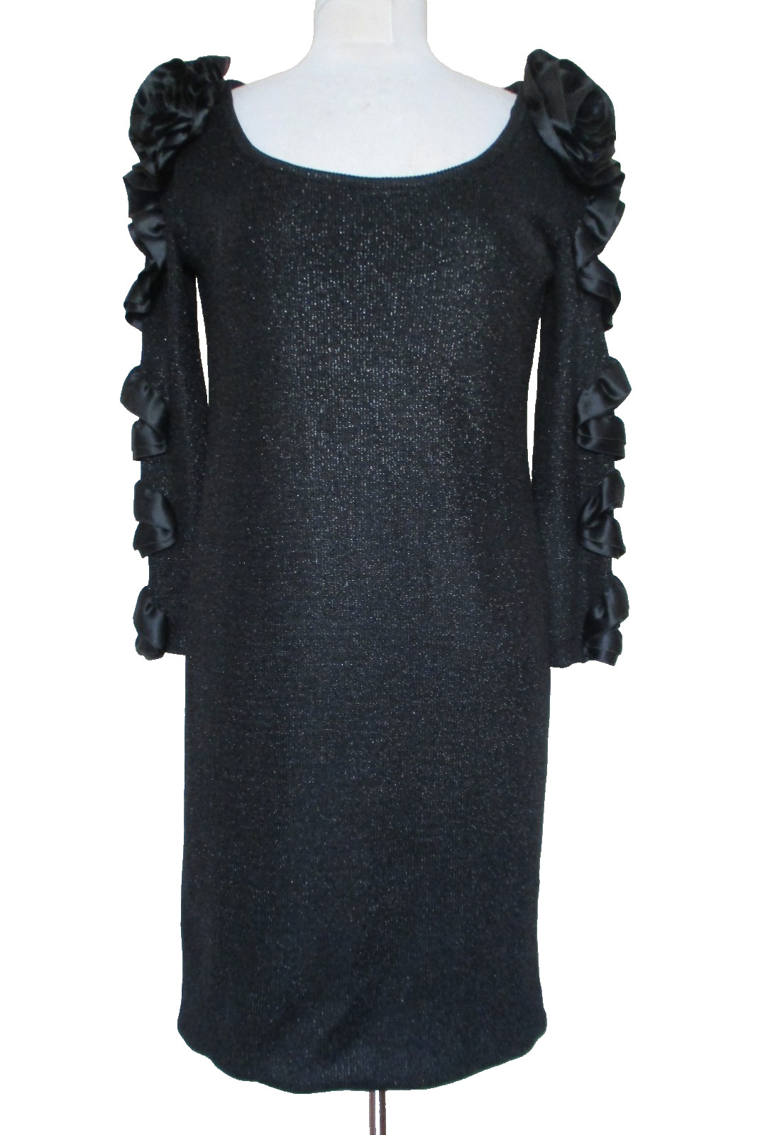 Vtg Carol Mignon Boutique Black Metallic Knit Dress 8 Women Embellished Sleeves