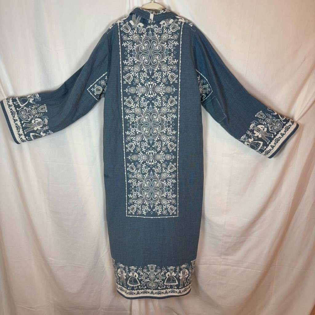 Vintage Reversible Long Cotton Jacket Created With Woven Folk Imagery