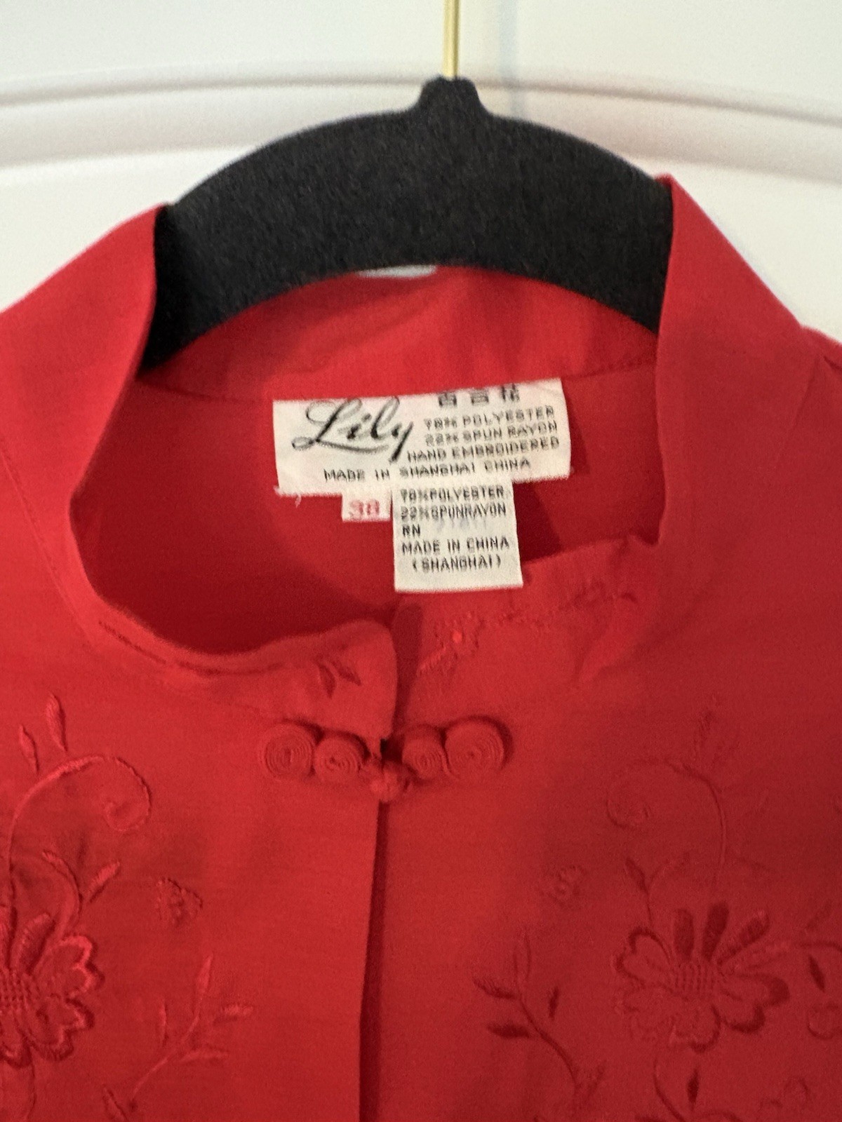 VTG Lily Brand Red Embroidered Long Sleeve Blouse Size 38