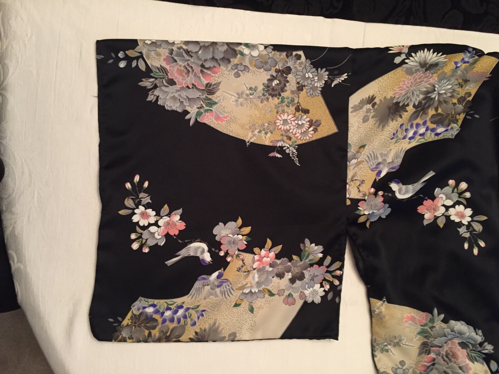 ICHIBAN Vintage 80s 90s Bohemian boho Japanese Black Floral satin Kimono robe