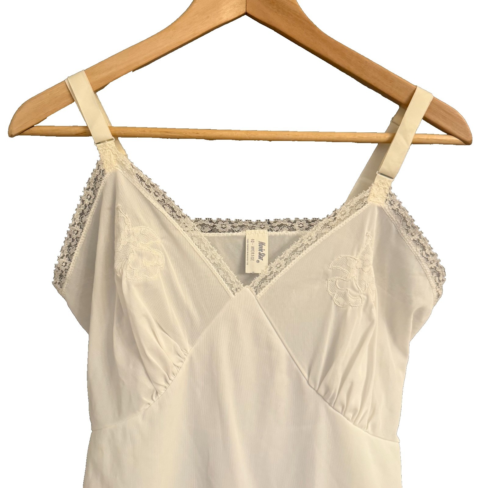 1960s Movie Star Full Slip White Nylon Tricot Lace Trim Sz Large USA