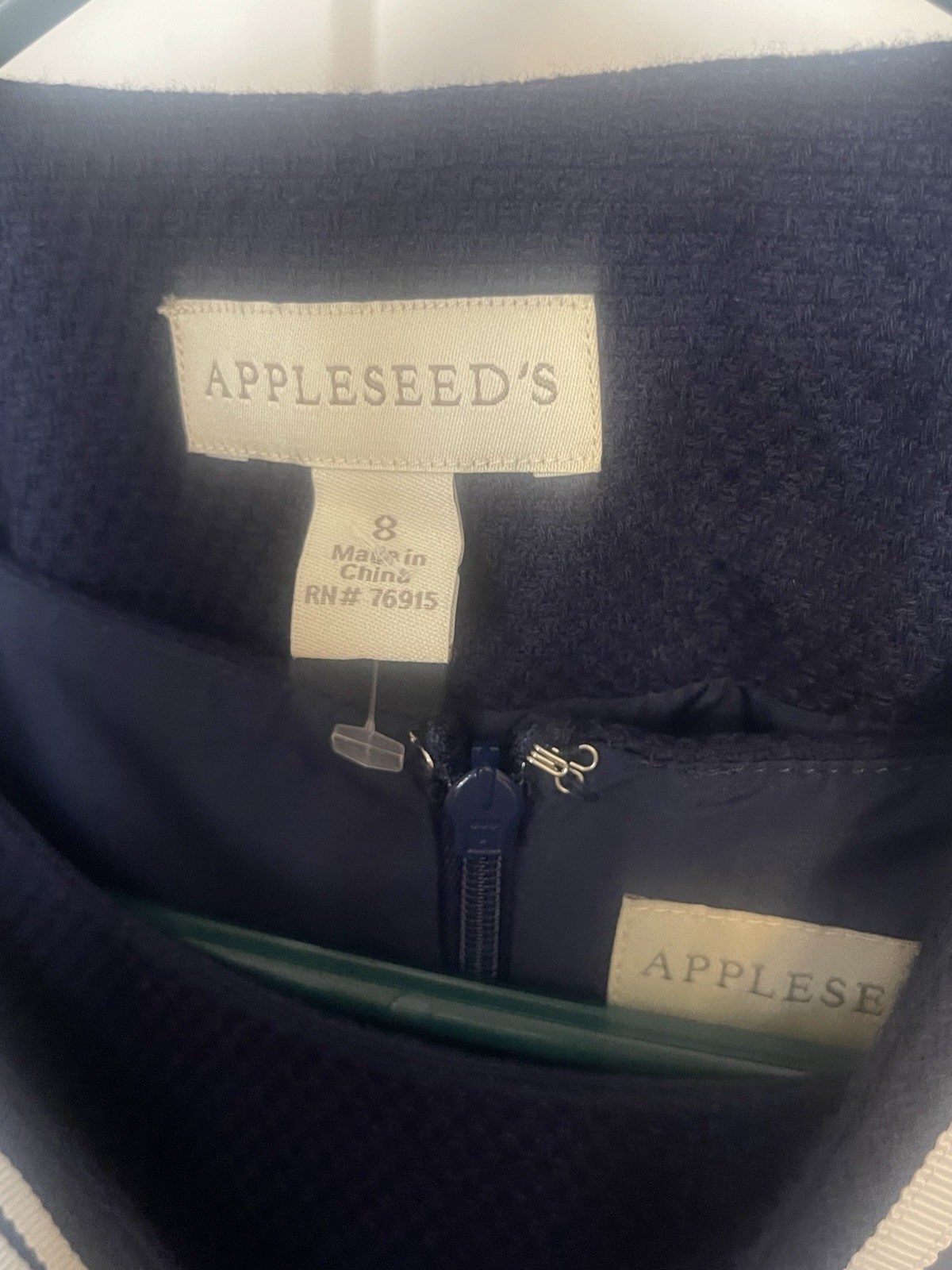 VTG APPLESEED’S Sheath Suit Dress 2 Pieces Navy W/ White Sz 8Business Church