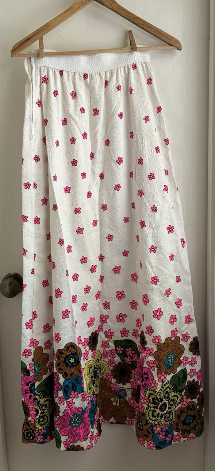 Vintage 1970s John Abbott Textured Neon Floral Paisley Maxi Skirt Size Medium
