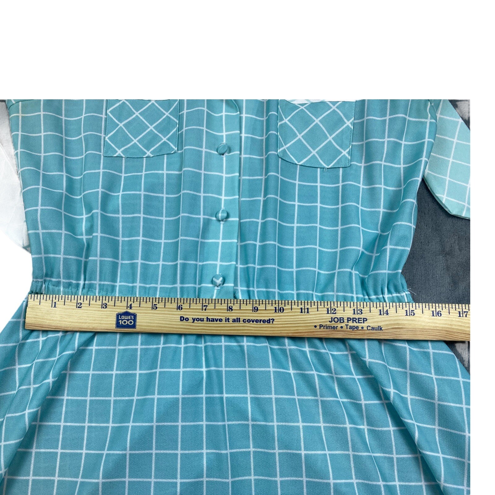 VTG 70s Sears The Fashion Place Shirtdress Blue Windowpane Check Belted Size 14