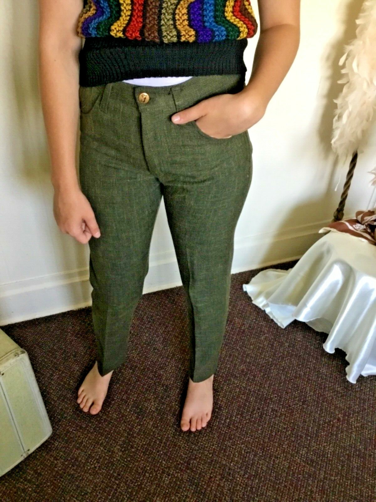 70’s Vintage Green Mod Mid-Rise Taped Leg Pants