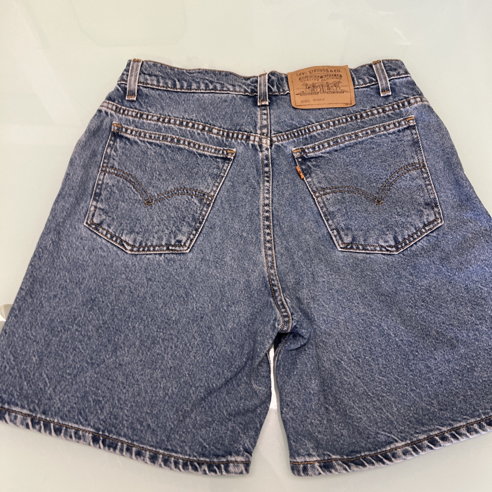 VTG Levis Denim Orange Tab 951 Relaxed Fit Blue Denim Shorts Size 10 REG 30”x7”
