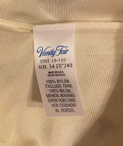 Vtg deadstock Vanity Fair Ivory slip dress lingerie lace trim straps Sz 34 20”