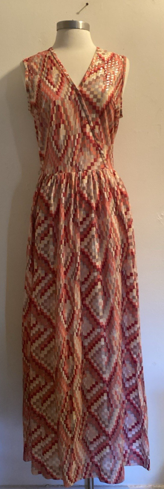vintage 70’s nylon tricot TONI TODD sparkly hostess maxi dress sz M