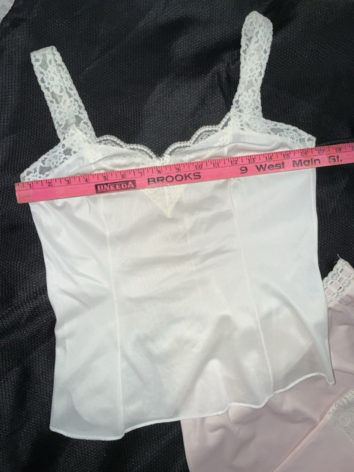 Vtg Olga Half Slip Camisole Cami Top Set Secret Hug Lace Band Pink White S 32 34