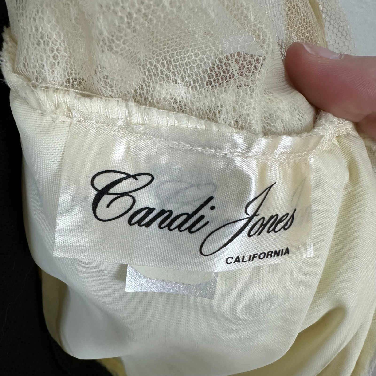 Vintage Candi Jones California Lace Maxi Dress Yellow Sash Victorian Prairie 9