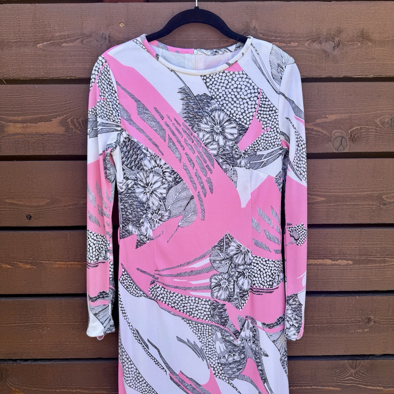 Vintage 60s 70s Tissus J Leonard Italmodell Borelli Mod Floral Midi Dress 38 S