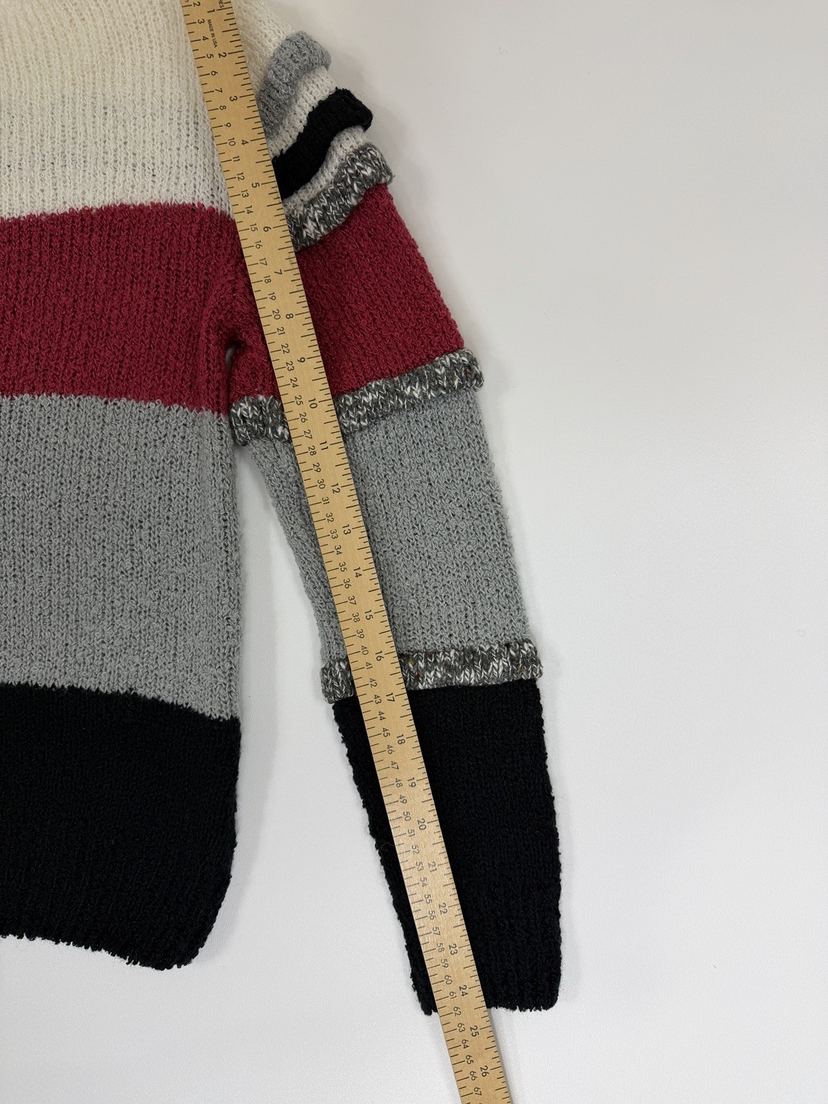 Vintage 90s Textured Boucle Colorblock Statement Sweater Red Gray Black Knit M