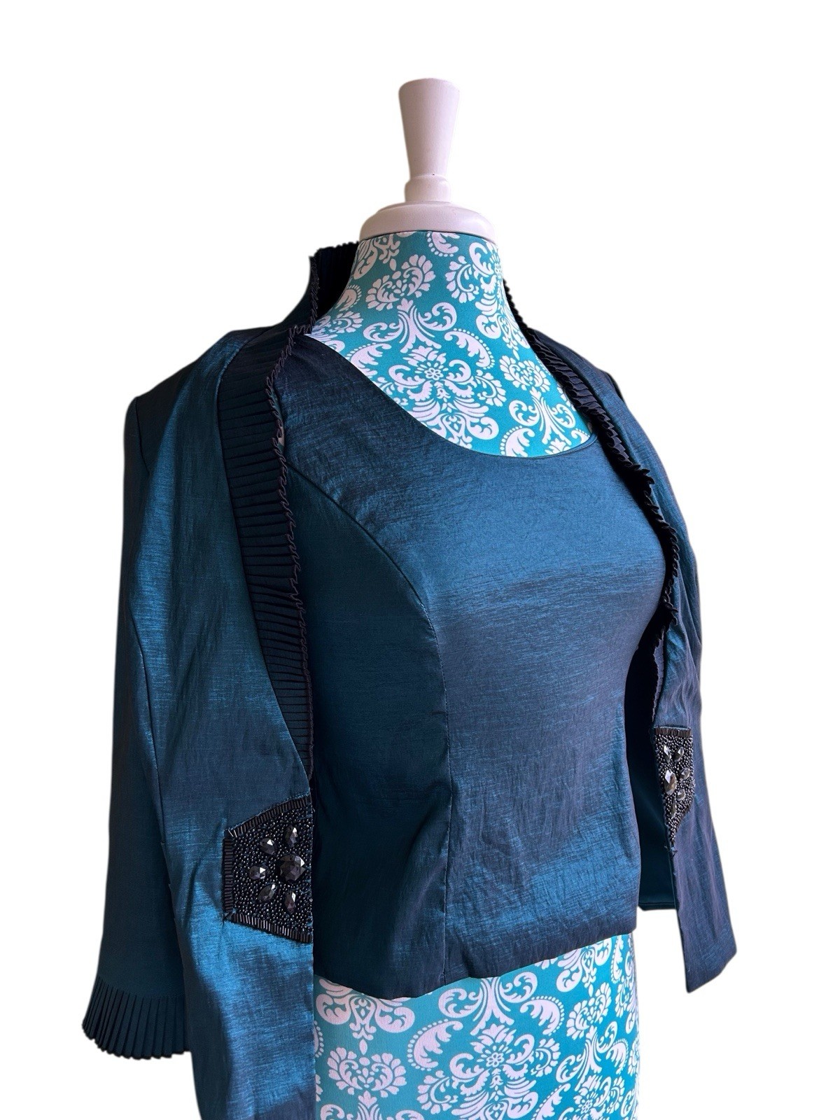 Carol Lin JR Nites Teal Jacket Top Camisole SET Evening Glam Holiday Christmas