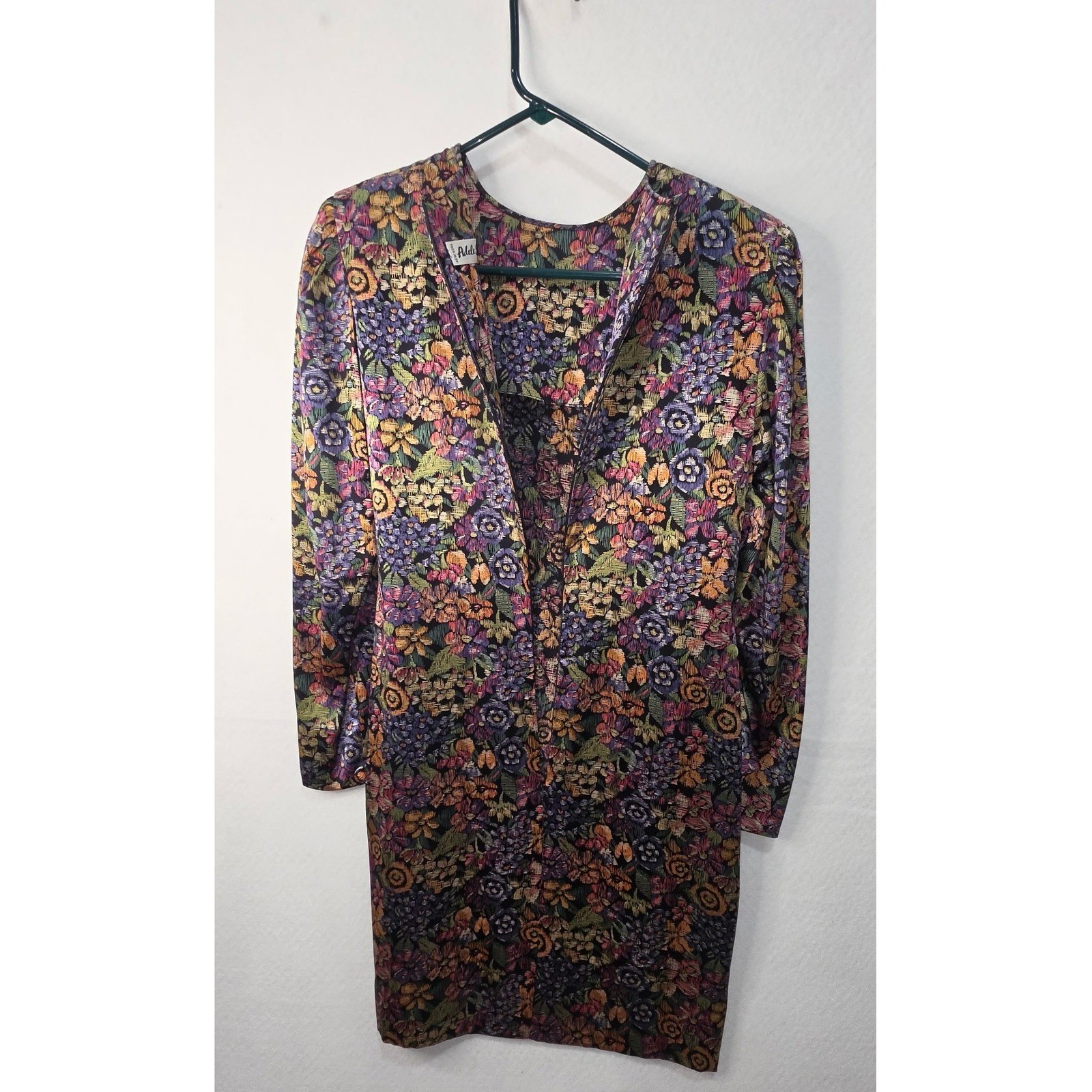 Vintage Adele Simpson Floral Jacquard Sheath Dress 80s Shoulder Pads ILGWU 6