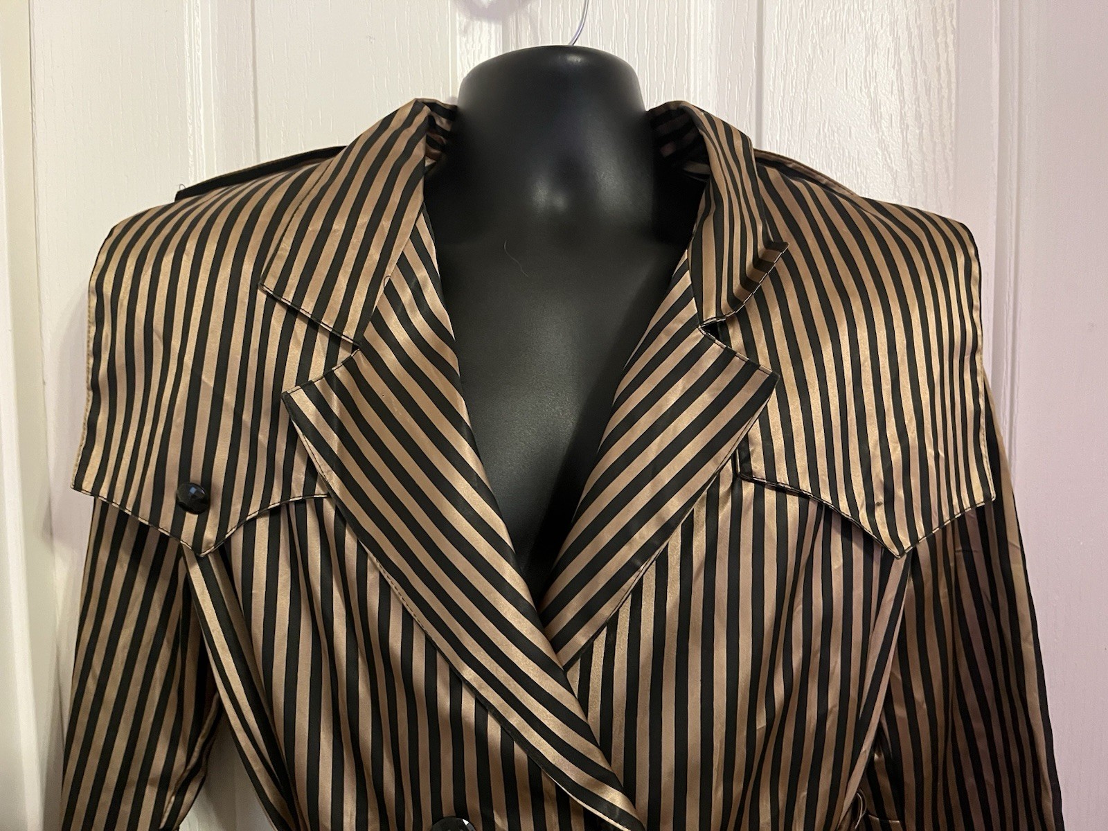 VTG 90s Cache Blazer Jacket Black Gold Striped Belted Satin Finish Mod Disco S/M