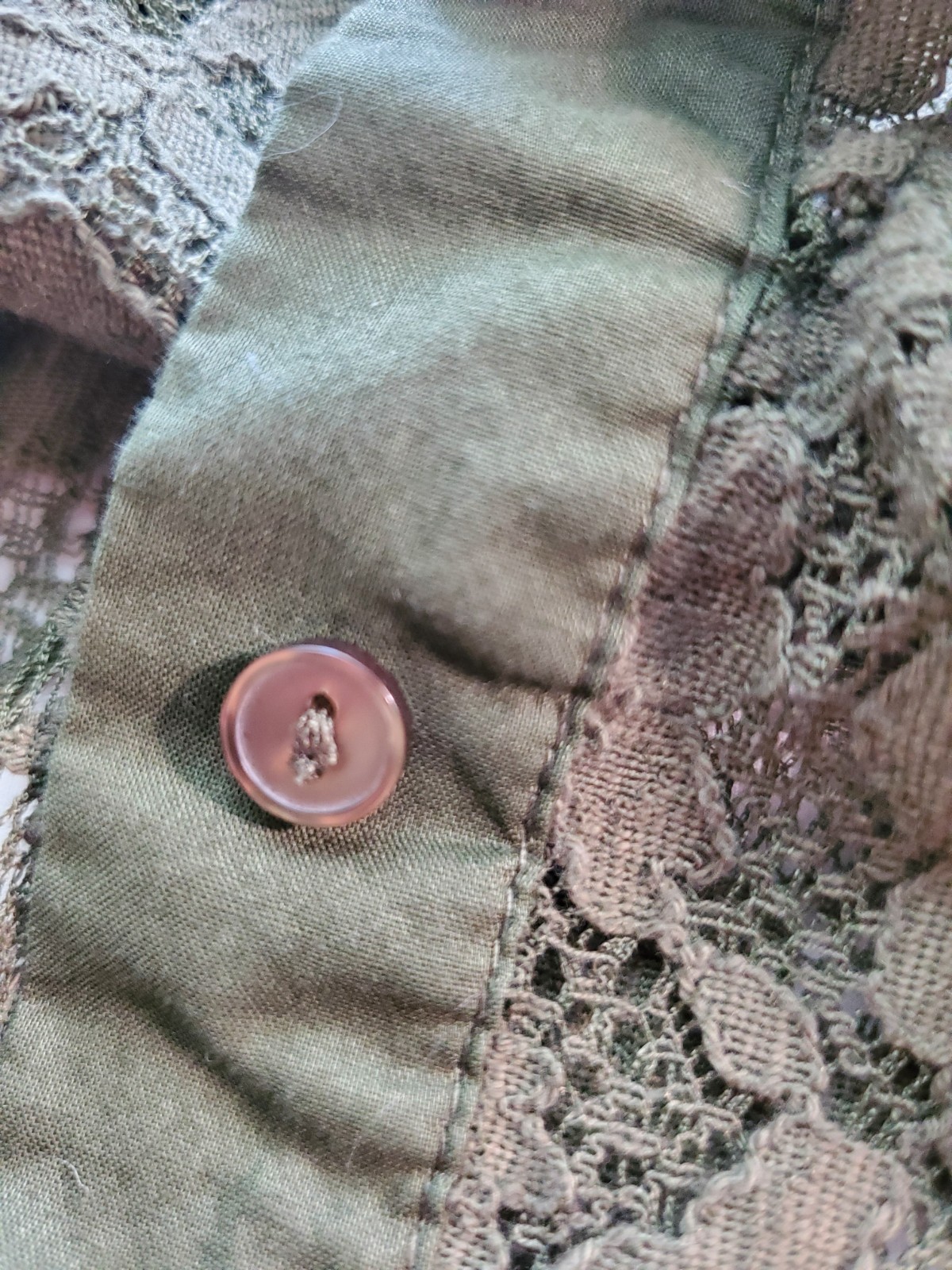 CATO Y2K Olive Green Floral Lace Button Up Shirt Womens XL Boho Goth