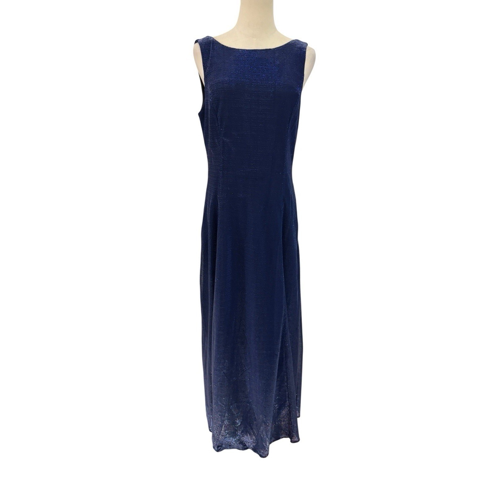 Vtg 90s Scott McClintock Navy Blue Glitter Mesh Evening Gown Cowl Back Sz 10