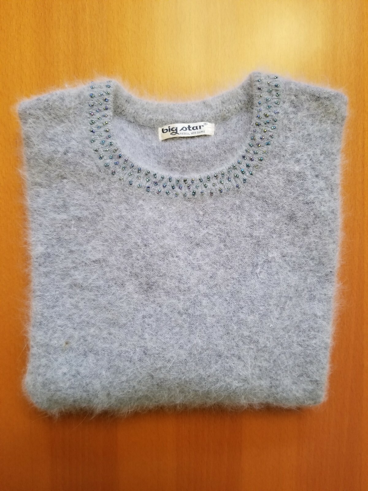 Big Star Angora Round Neck Sweater Vintage Beading Size Small