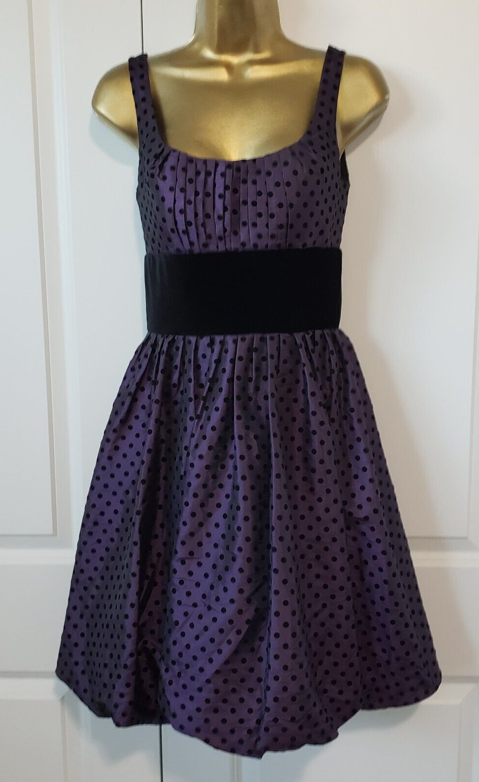 Vintage Night Way Collection Purple Black Polka Dot Balloon Formal Dress sz 2 S