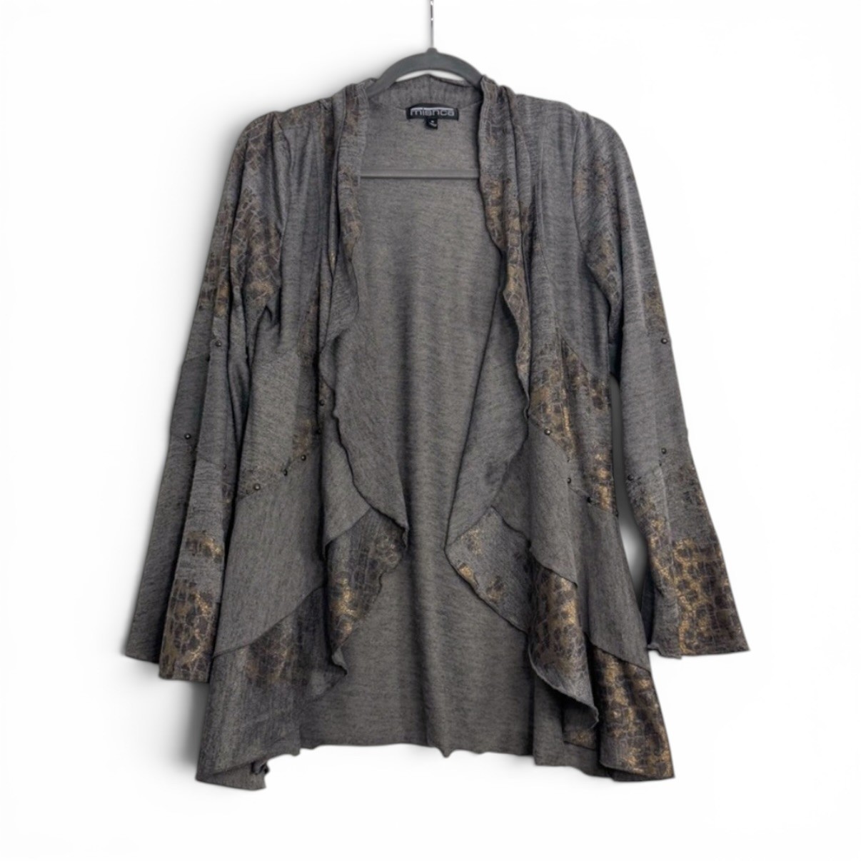 Vintage Mishca Leopard Print Gold Studded Layered Ruffle Cardigan (Women’s M)